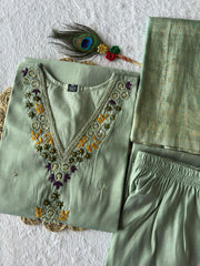 Exclusive Green Jacquard With Hand Work Suit Set