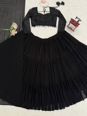 Gorgeous Black Foux Georgette Ruffle Work Lehenga Choli