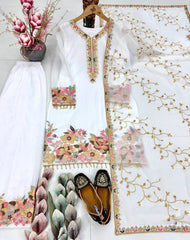 Stylish Fuax Georgette Heavy Embroidery Palazzo Suit