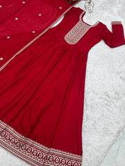 Stylish Red Vichitra Silk with Jari Work Anarkali Suit