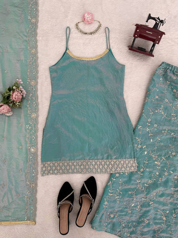 Lovely Fendy Silk with Thread Work Palazzo Suit