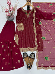 Fabulous Heavy Georgette Embroidery Sharara Suit