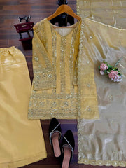 Stylish Golden Thread Sequence Work Sharara Suit