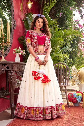 Outstanding Pure Vichitra Embroidery Work Lehenga Choli