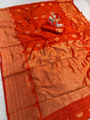 Gorgeous Red Color Lichi Silk Banarasi Saree Wedding Wear