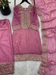Amazing Pink Fendy Silk with Sequence Work Palazzo Suit