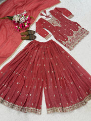 Charming Red Heavy Sequence Work Sharara Suit