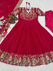 Alluring Red Heavy Natural Crep Silk Embroidered Anarkali Suit
