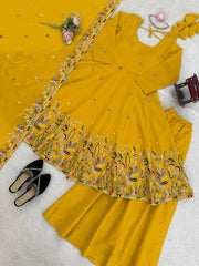 Lovely Yellow Crunchy Silk with Thread & Sequence Work Anarkali