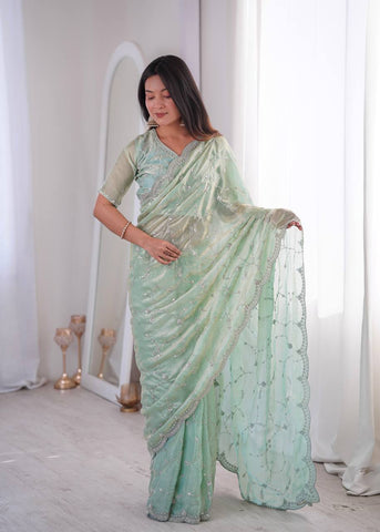 Lovely Pink Silk with Fancy Work Saree
