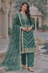 Lovely White Heavy Frendy Silk Embroidery Work Palazzo Suit