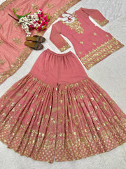 Charming Pink Silk with Sequence Work Sharara Suit