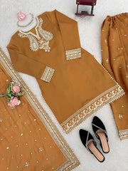 Glorious Mustard Mul Chanderi Palazzo Set