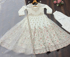Elegant White Embroidered Work Anarkali Suit