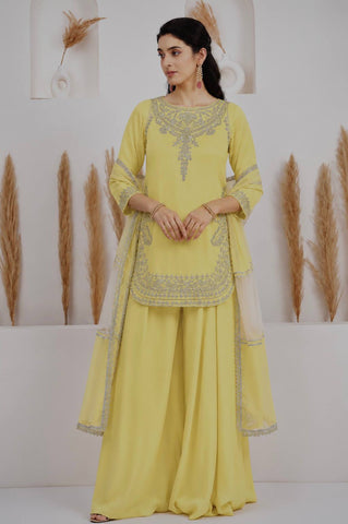 Amazing Pink Crepe Silk Embroidery Work Sharara Suit