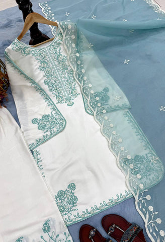 Amazing Peach Thread Work Palazzo Suit