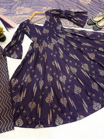 Attractive Purple Digital Print Work Anarkali Suit
