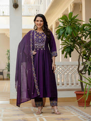 Gorgeous Roman Silk Multi Embroidery Work Anarkali Kurti Set