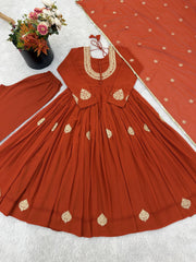 Gorgeous Orange Georgette with Work Gown