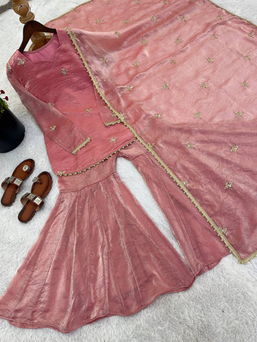 Luxuriant Fendy Silk Sequence Work Sharara Suit