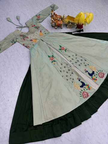 Elegant Purple Embroidery Work Top With Lehenga