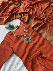 Amazing Rust Color Hand Work Kurti Set