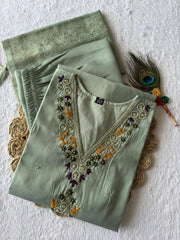 Exclusive Green Jacquard With Hand Work Suit Set