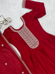 Stylish Red Vichitra Silk with Jari Work Anarkali Suit