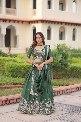 Amazing Green Vichitra Silk Embroidered Lehenga