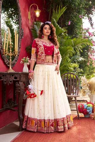 Outstanding Pure Vichitra Embroidery Work Lehenga Choli