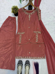 Innovative Brown Crep Silk with Embroidery Work Sharara Suit