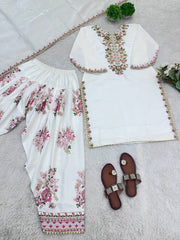 Elegant Cream French Crepe Embroidery Work Sharara Suit