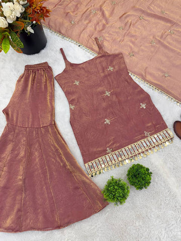 Alluring Fendy Silk Embroidery Sharara Suit
