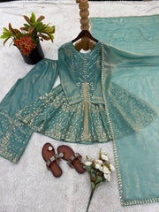 Amazing Green Fendy Silk Embroidery Sequence Work Palazzo Suit