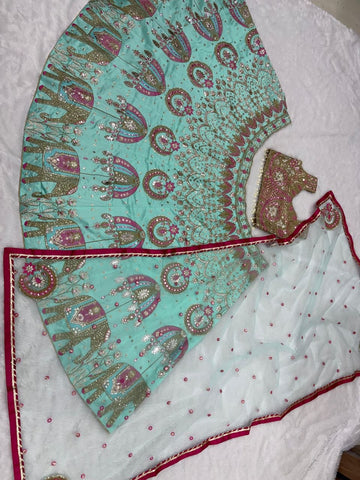 Stunning Aqua Green Silk with Embroidery Work Lehenga