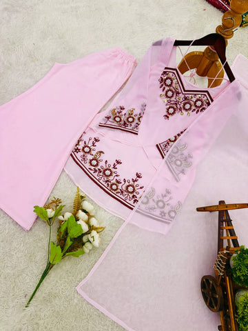 Lovely Pink Heavy Faux Georgette Embroidered Palazzo Suit