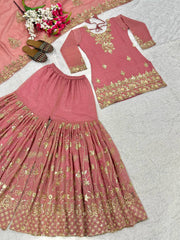 Charming Pink Silk with Sequence Work Sharara Suit