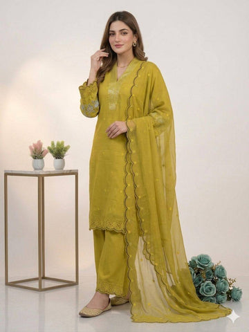 Exclusive White Sequence Embroidery Cut Work Sharara Suit