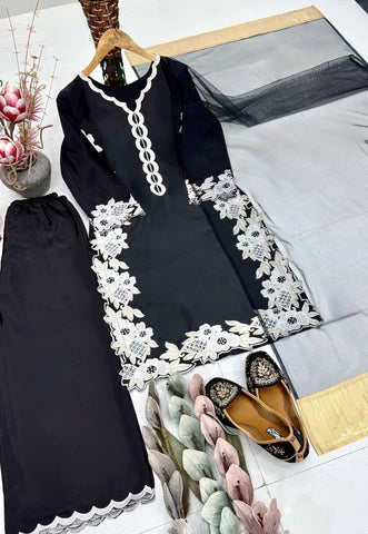 Amazing Peach Heavy Silk Embroidery Sharara Suit