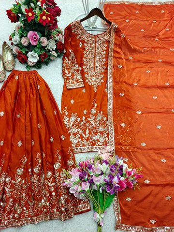 Lovely Lavender Silk Embroidery Work Sharara Suit