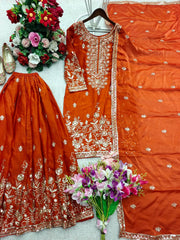 Lovely Lavender Silk Embroidery Work Sharara Suit