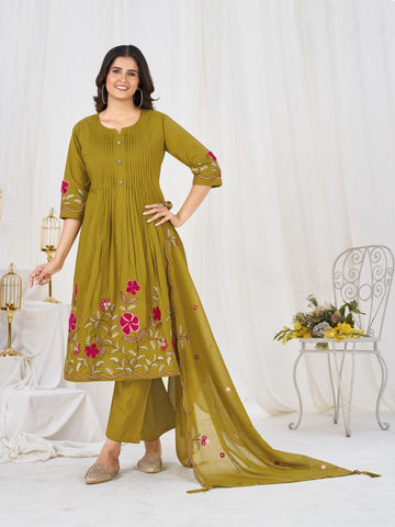 Pretty Brown Pure Cotton Multi-Thread Embroidery Kurti
