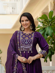 Gorgeous Roman Silk Multi Embroidery Work Anarkali Kurti Set