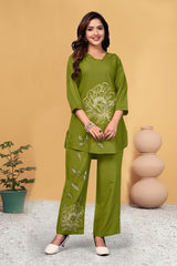 Attractive Black Viscose Rayon Multi Embroidery Work Co-Ord Set