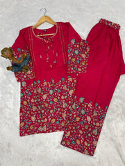 Charming Brown Cotton Kantha Work Co-ord Set