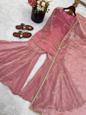 Luxuriant Fendy Silk Sequence Work Sharara Suit