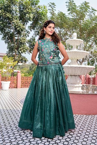 Exclusive Gold Pure Crush Heavy Embroidery Lehenga With Top