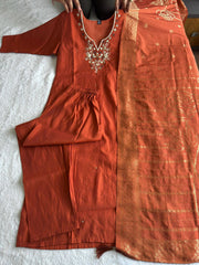 Amazing Rust Color Hand Work Kurti Set