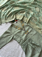 Exclusive Green Jacquard With Hand Work Suit Set