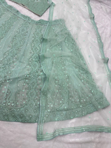 Exclusive Blue Butterfly Net Embroidery Lehenga